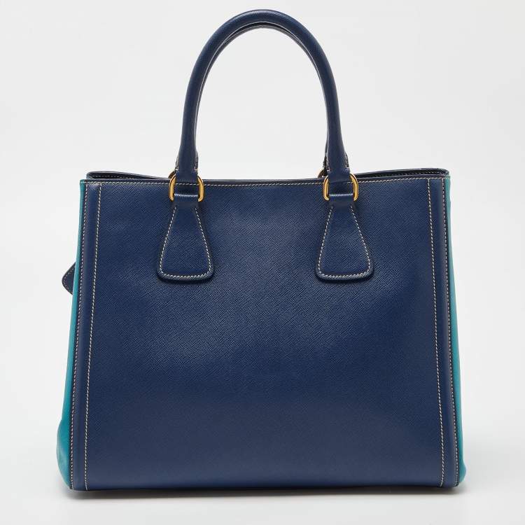 Pre Owned Prada Blue/Turquoise Saffiano Lux Leather Galleria Tote