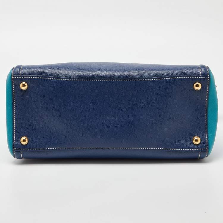 Pre Owned Prada Blue/Turquoise Saffiano Lux Leather Galleria Tote