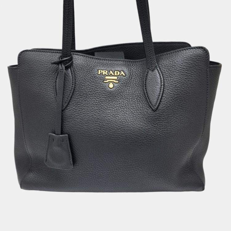 Prada Black Leather Vitello Phenix Tote Bag Prada