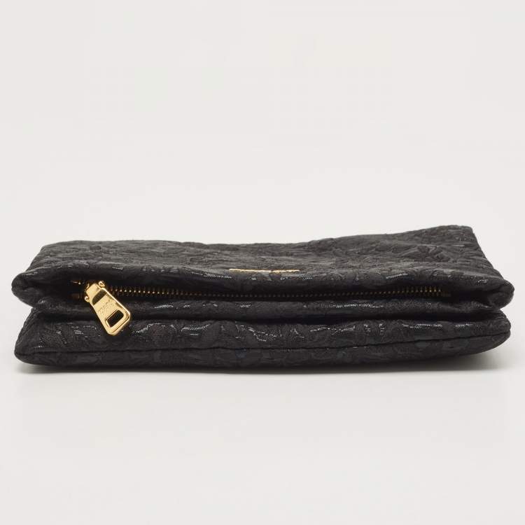 Pre Owned Prada Black Wool Foldover Clutch