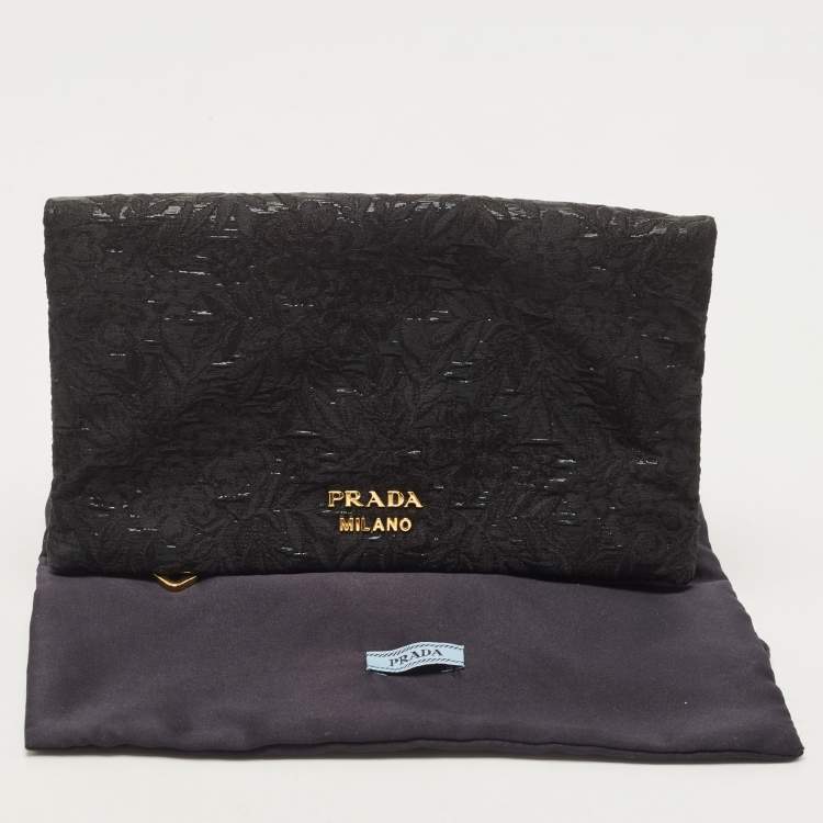 Pre Owned Prada Black Wool Foldover Clutch