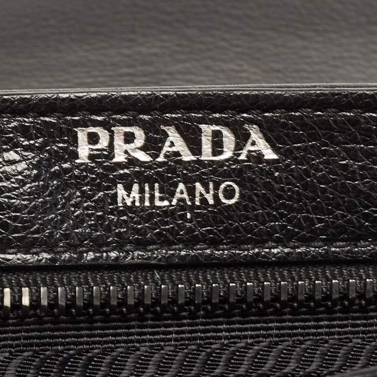 Pre Owned Prada Black Glace Leather Studded Flap Shoulder Bag