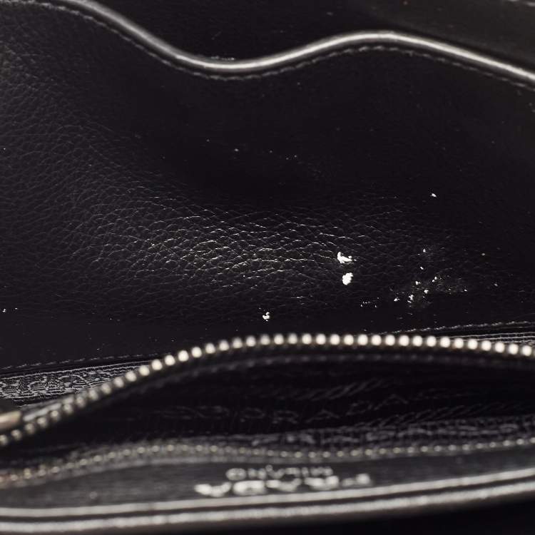 Pre Owned Prada Black Glace Leather Studded Flap Shoulder Bag