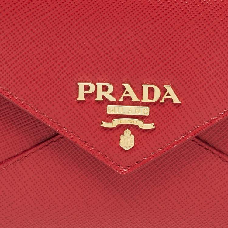Pre Owned Prada Red Saffiano Leather Envelope Wristlet Clutch 