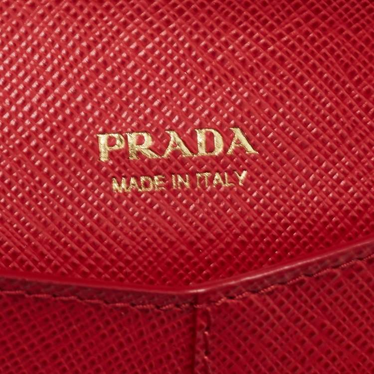 Pre Owned Prada Red Saffiano Leather Envelope Wristlet Clutch 