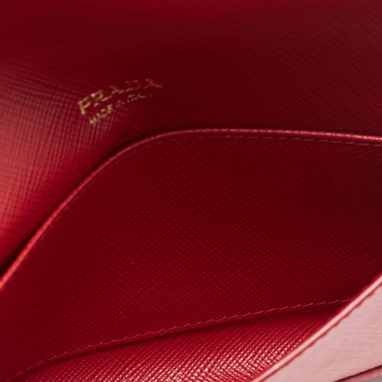 Pre Owned Prada Red Saffiano Leather Envelope Wristlet Clutch 