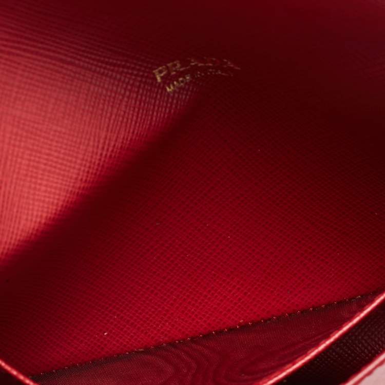 Pre Owned Prada Red Saffiano Leather Envelope Wristlet Clutch 