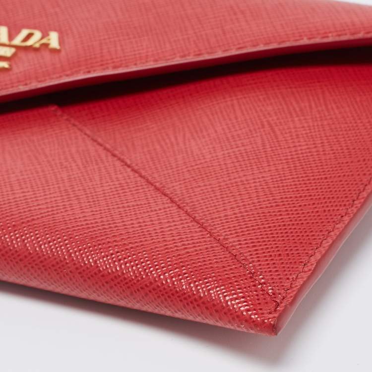 Pre Owned Prada Red Saffiano Leather Envelope Wristlet Clutch 