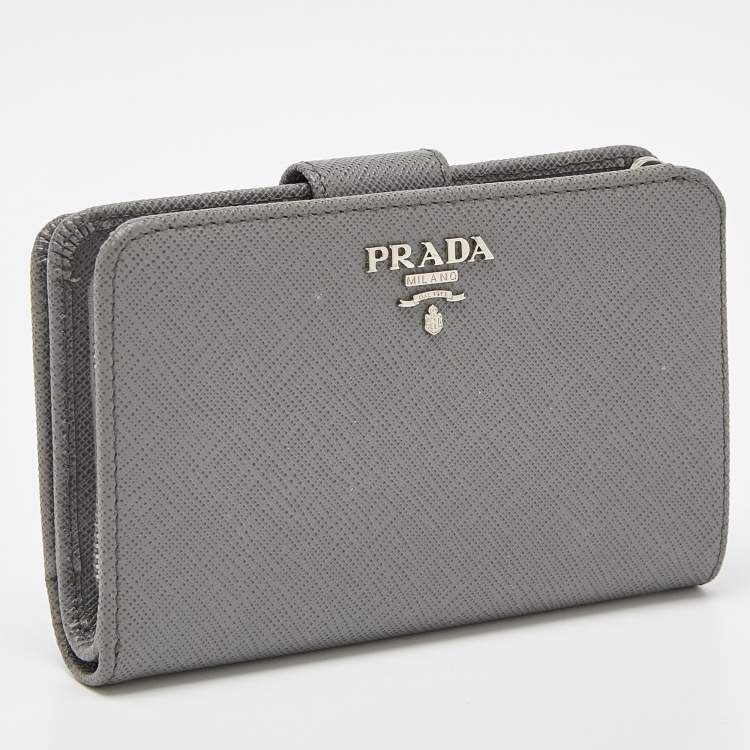 Pre Owned Prada Grey Saffiano Metal Leather Flap French Wallet