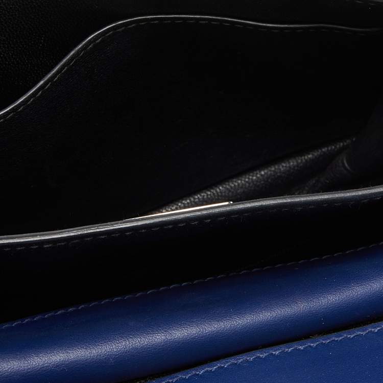 Pre Owned Prada Blue/Black Leather Cahier Studded Shoulder Bag