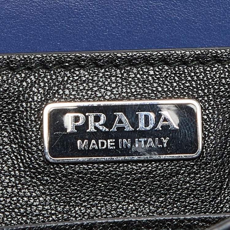 Pre Owned Prada Blue/Black Leather Cahier Studded Shoulder Bag