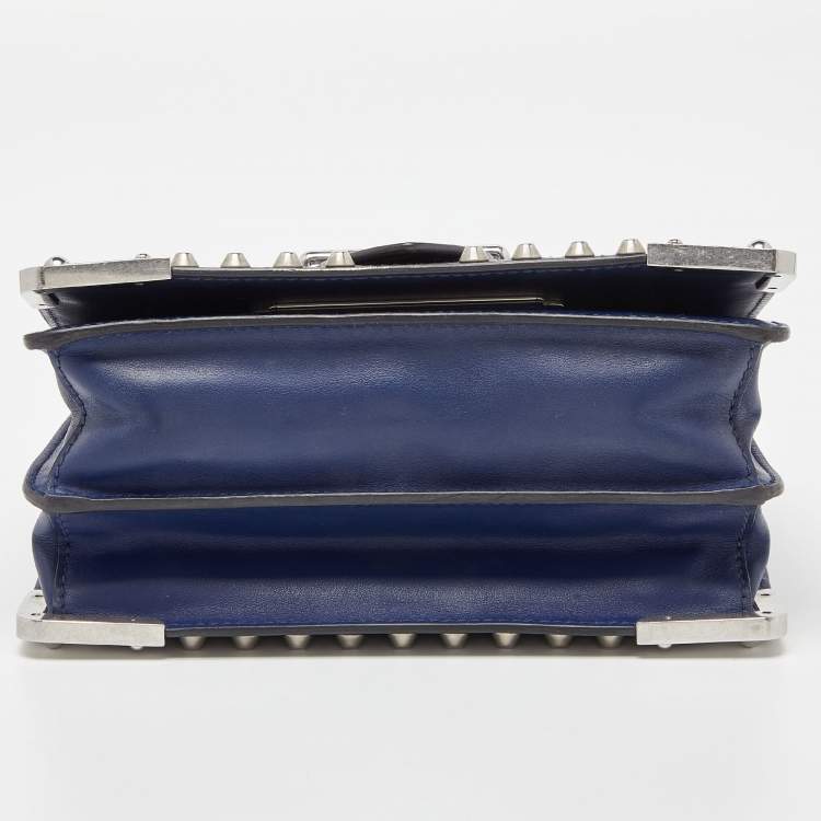 Pre Owned Prada Blue/Black Leather Cahier Studded Shoulder Bag