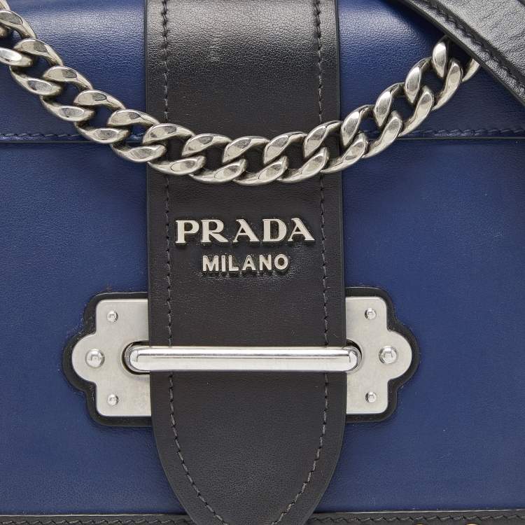 Pre Owned Prada Blue/Black Leather Cahier Studded Shoulder Bag