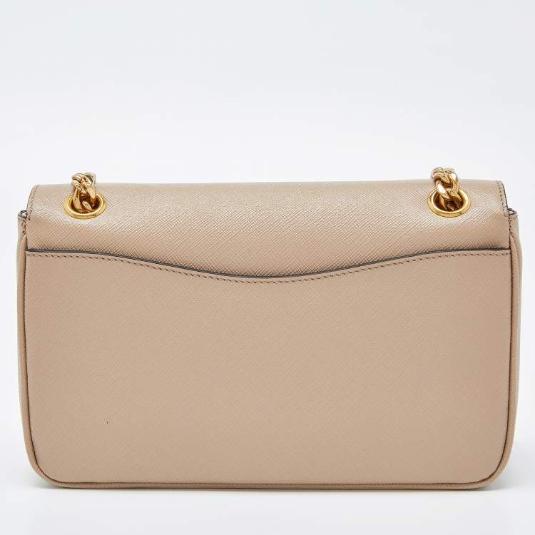 Pre Owned Prada Beige Saffiano Leather Flap Crossbody Bag 