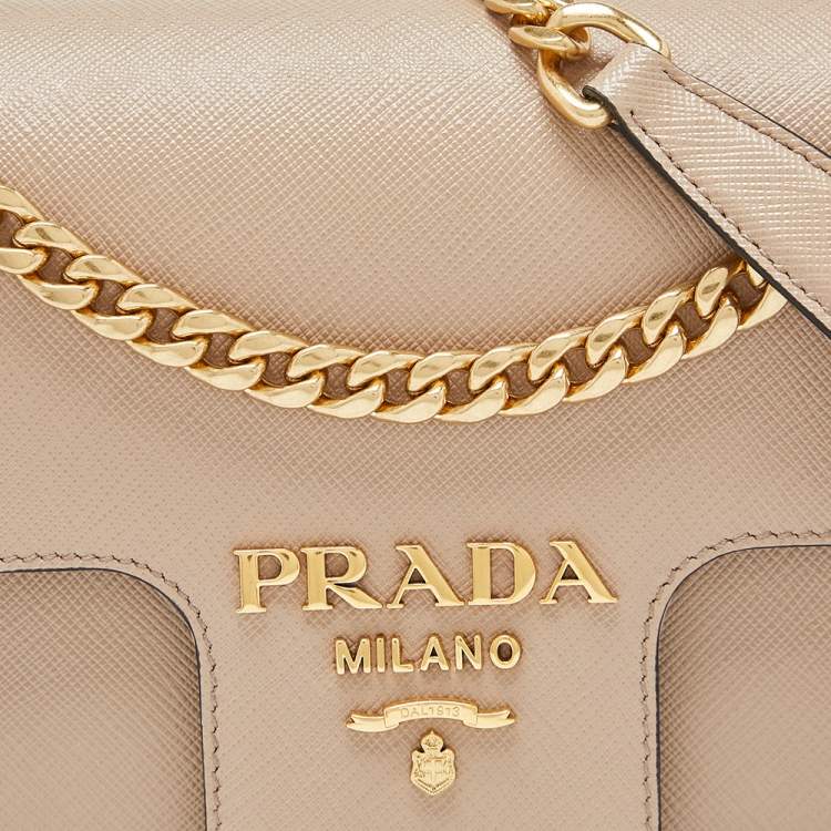 Pre Owned Prada Beige Saffiano Leather Flap Crossbody Bag 