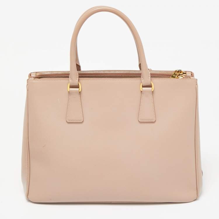 Pre Owned Prada Light Pink Saffiano Lux Leather Medium Double Zip Tote