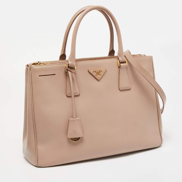 Pre Owned Prada Light Pink Saffiano Lux Leather Medium Double Zip Tote