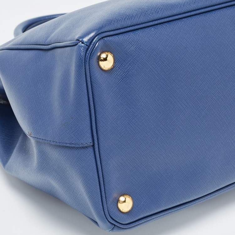 Pre Owned Prada Navy Blue Saffiano Lux Leather Large Galleria Double Zip Tote
