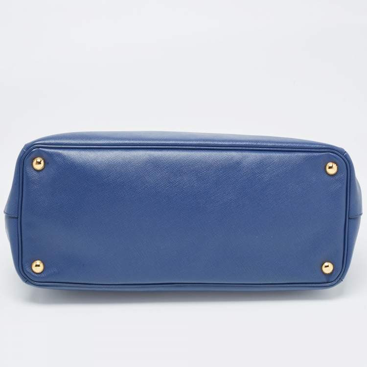 Pre Owned Prada Navy Blue Saffiano Lux Leather Large Galleria Double Zip Tote