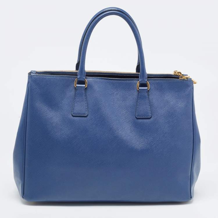 Pre Owned Prada Navy Blue Saffiano Lux Leather Large Galleria Double Zip Tote