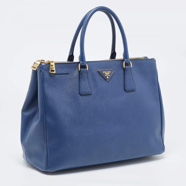 Pre Owned Prada Navy Blue Saffiano Lux Leather Large Galleria Double Zip Tote