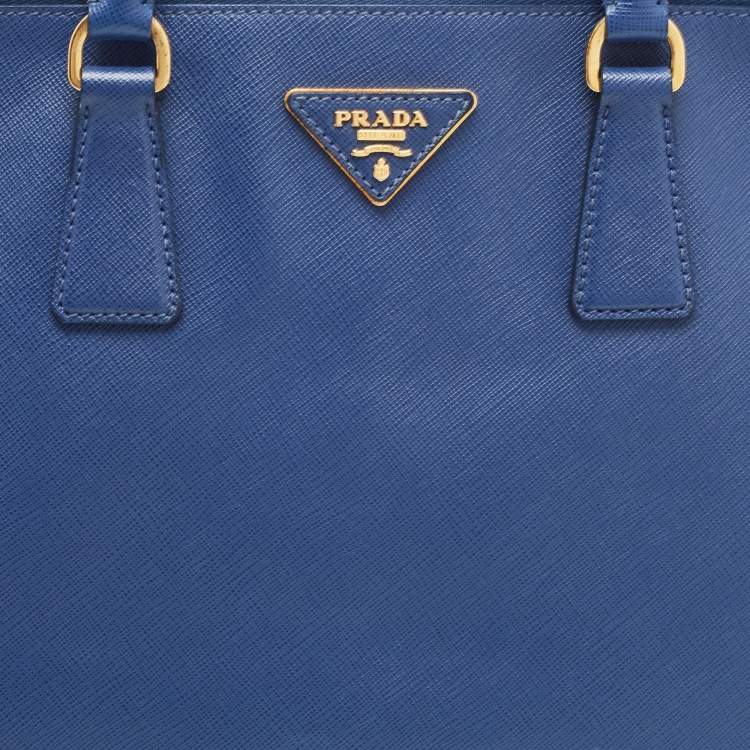 Pre Owned Prada Navy Blue Saffiano Lux Leather Large Galleria Double Zip Tote
