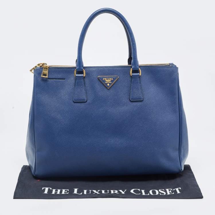 Pre Owned Prada Navy Blue Saffiano Lux Leather Large Galleria Double Zip Tote