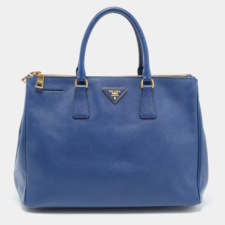 Pre Owned Prada Navy Blue Saffiano Lux Leather Large Galleria Double Zip Tote