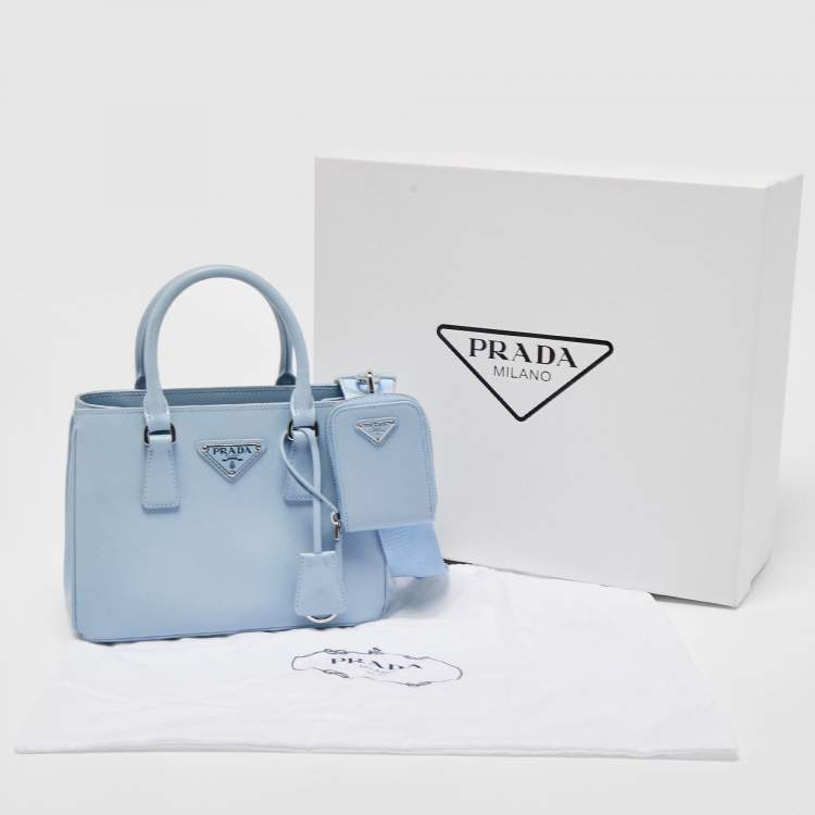 Pre Owned Prada Blue Saffiano Leather Mini Galleria Open Tote