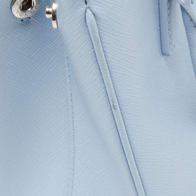 Pre Owned Prada Blue Saffiano Leather Mini Galleria Open Tote