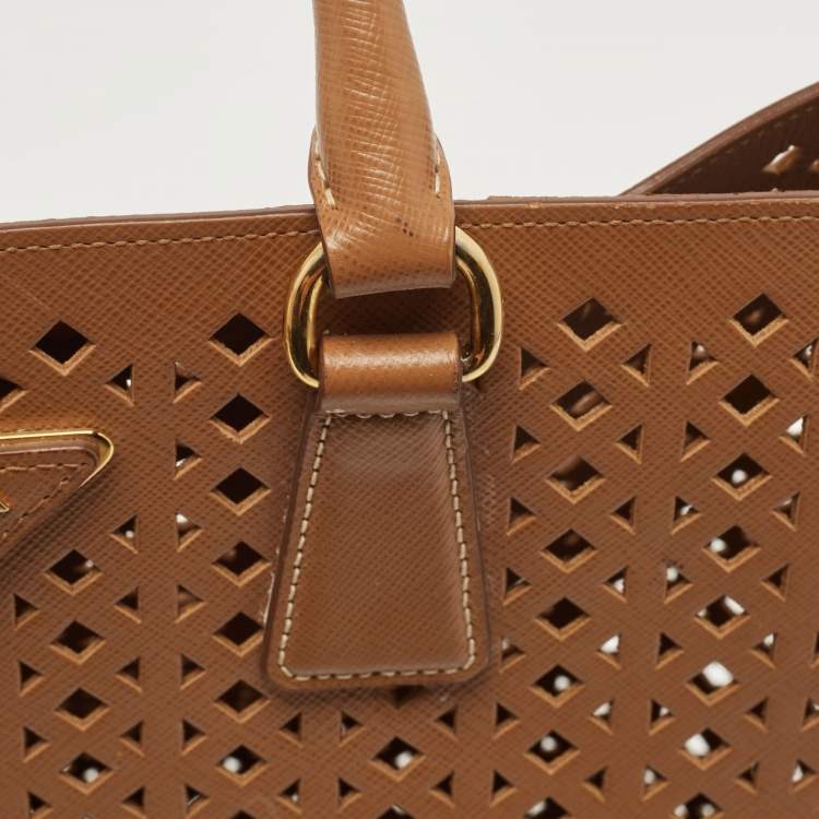 Pre Owned Prada Tan Lasercut Saffiano Leather Open Tote