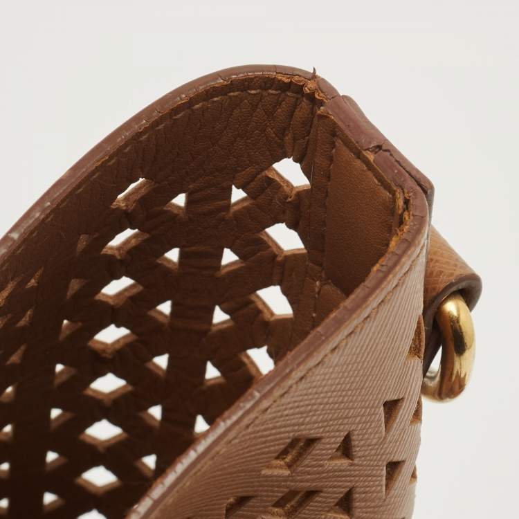 Pre Owned Prada Tan Lasercut Saffiano Leather Open Tote