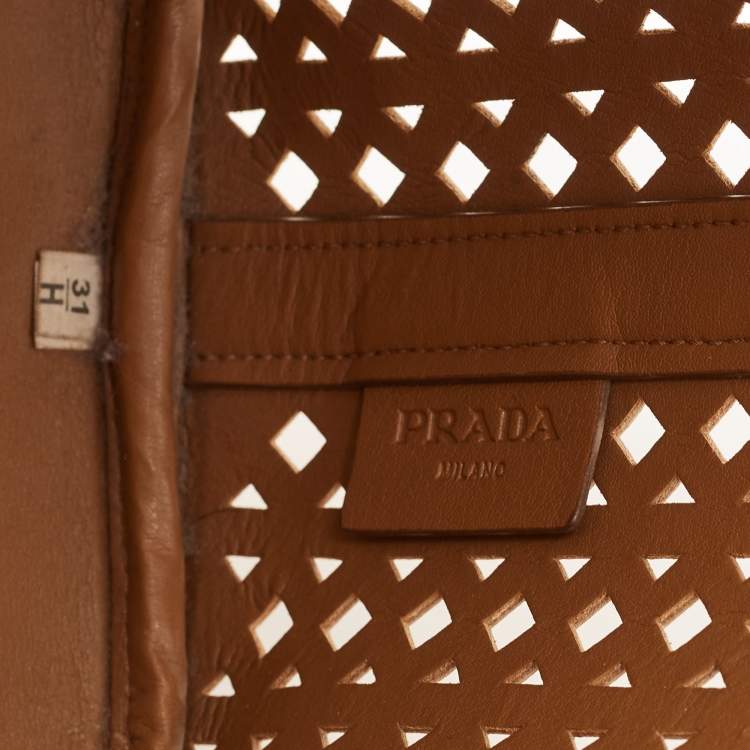Pre Owned Prada Tan Lasercut Saffiano Leather Open Tote