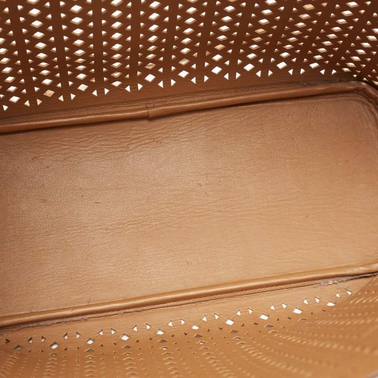 Pre Owned Prada Tan Lasercut Saffiano Leather Open Tote