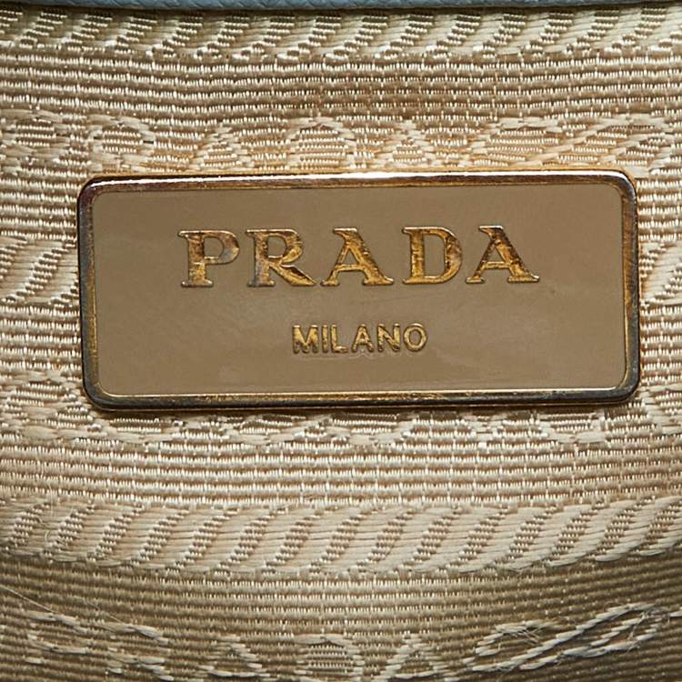 Pre Owned Prada Blue/White Saffiano Lux Leather Open Tote