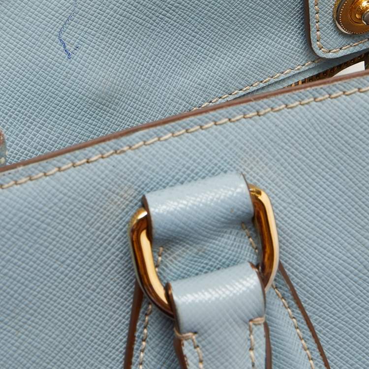 Pre Owned Prada Blue/White Saffiano Lux Leather Open Tote