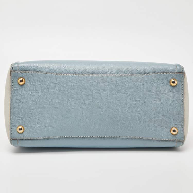Pre Owned Prada Blue/White Saffiano Lux Leather Open Tote