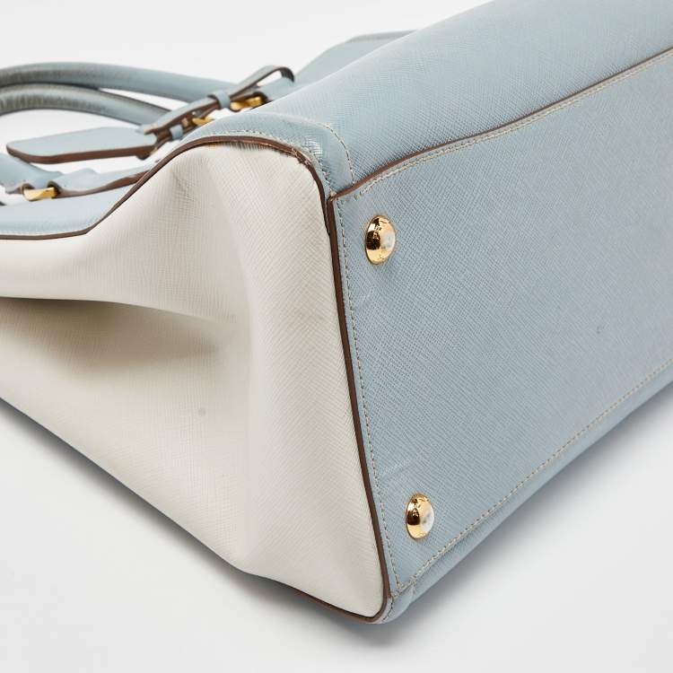 Pre Owned Prada Blue/White Saffiano Lux Leather Open Tote
