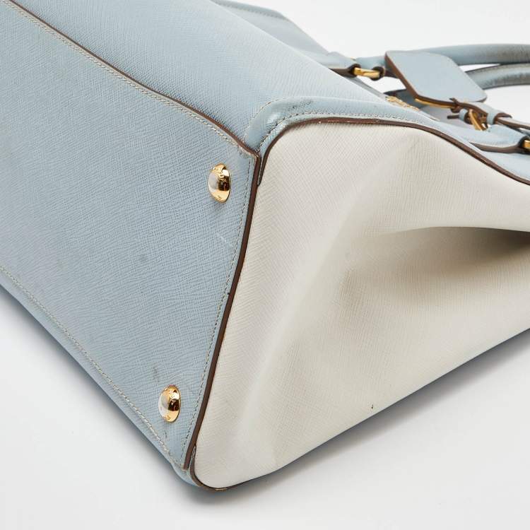 Pre Owned Prada Blue/White Saffiano Lux Leather Open Tote