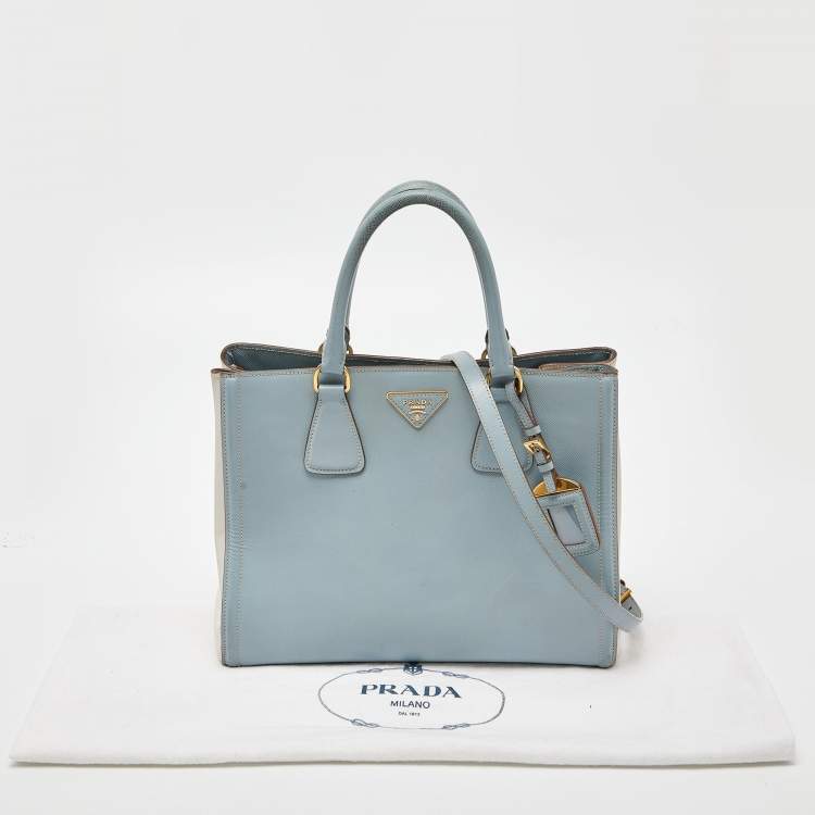 Pre Owned Prada Blue/White Saffiano Lux Leather Open Tote