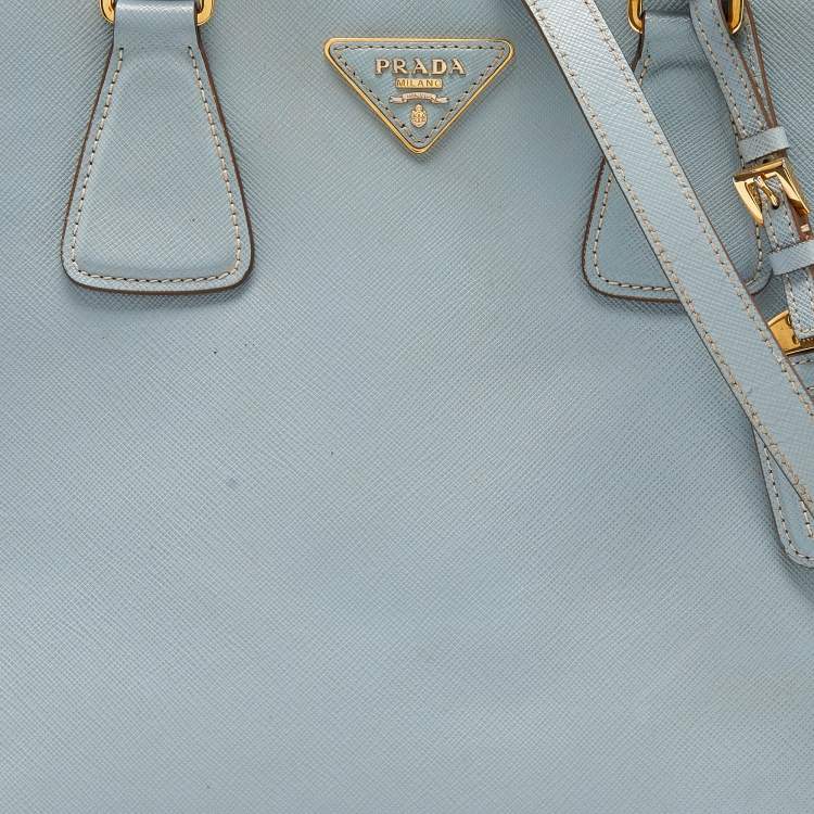 Pre Owned Prada Blue/White Saffiano Lux Leather Open Tote