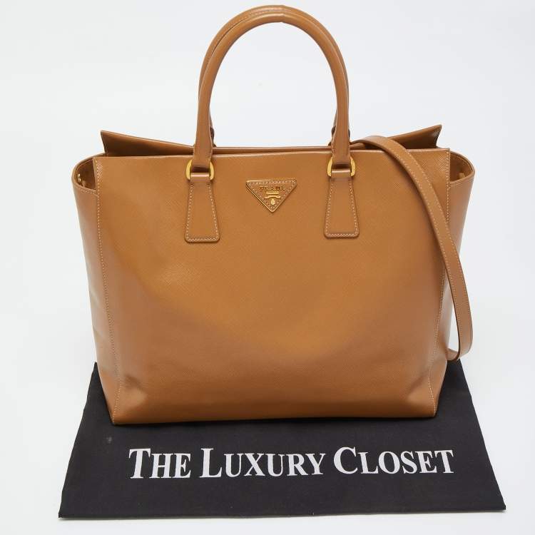 Pre Owned Prada Tan Saffiano Lux Leather Open Tote