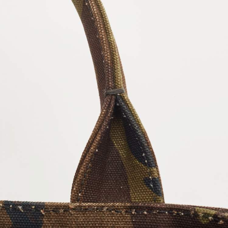 Pre Owned Prada Khaki Green Camouflage Canvas Open Tote