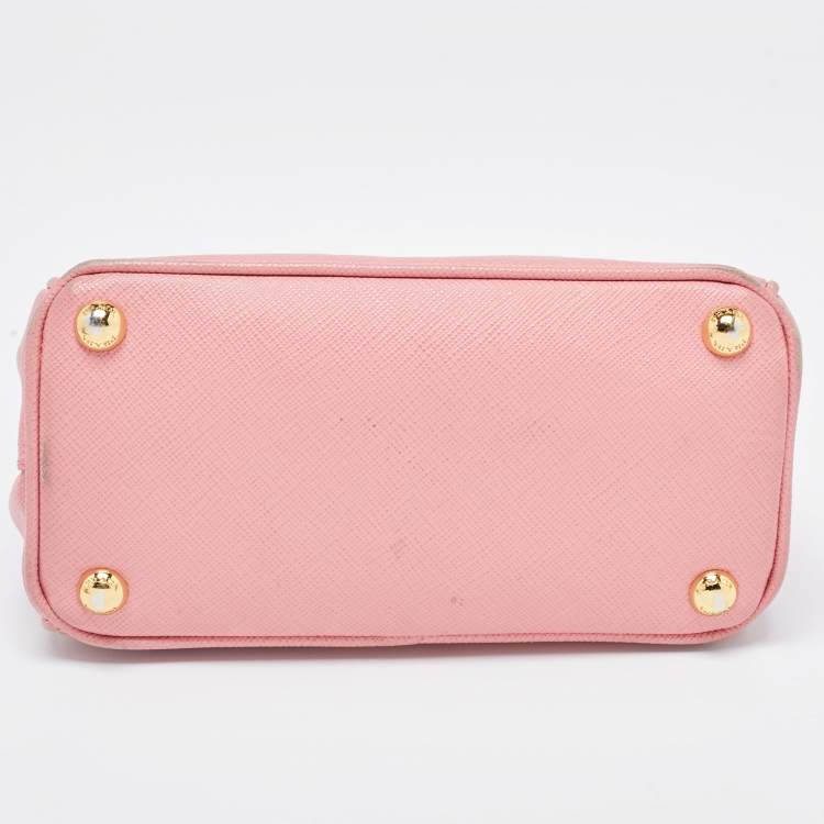Pre Owned Prada Pink Saffiano Leather Mini Galleria Double Zip Tote