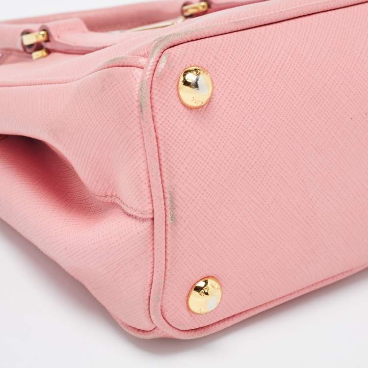 Pre Owned Prada Pink Saffiano Leather Mini Galleria Double Zip Tote