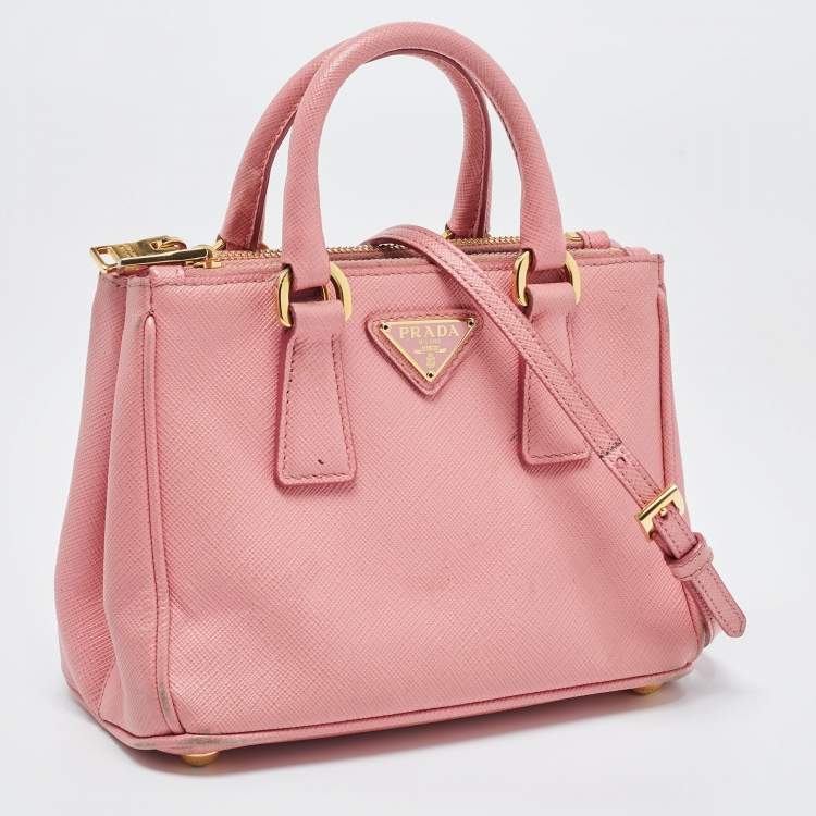 Pre Owned Prada Pink Saffiano Leather Mini Galleria Double Zip Tote