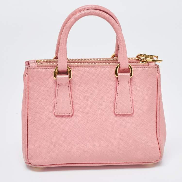 Pre Owned Prada Pink Saffiano Leather Mini Galleria Double Zip Tote