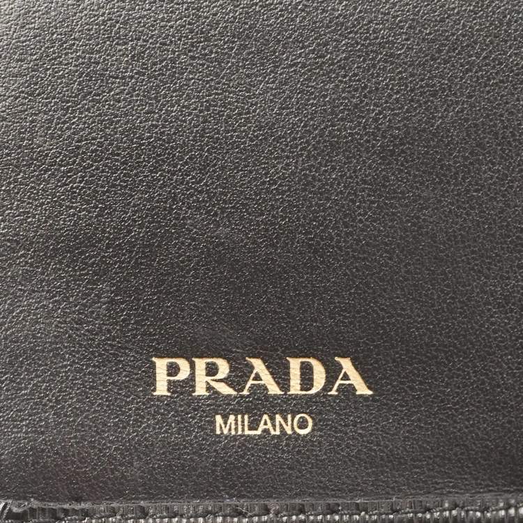 Pre Owned Prada Black Vitello Move Leather French Compact Wallet
