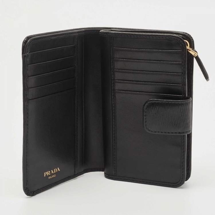 Pre Owned Prada Black Vitello Move Leather French Compact Wallet