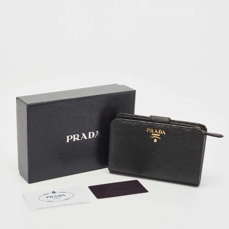 Pre Owned Prada Black Vitello Move Leather French Compact Wallet